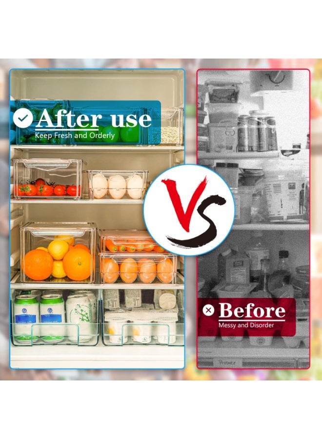 10 عبوات منظم ثلاجة، حاويات ثلاجة قابلة للتكديس مع أغطية، حاويات تخزين فواكه خالية من مادة BPA للثلاجة، شفافة للطعام والمشروبات والخضروات - Image 3