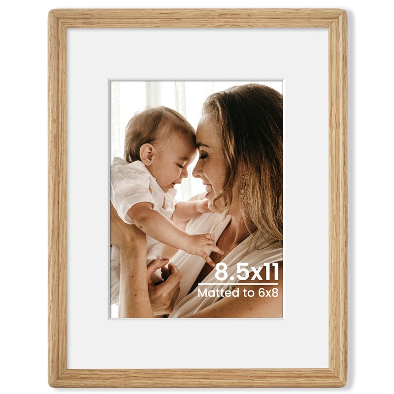 Axeman Axeman 8.5x11 Natural Solid Oak Wood Picture Frame with 6x8 Mat  Premium Rustic Wooden Photo Frames with Plexiglass  Poster Photo Frame for Gallery Wall Hanging Vertically or Horizontally  Natural - Image 1