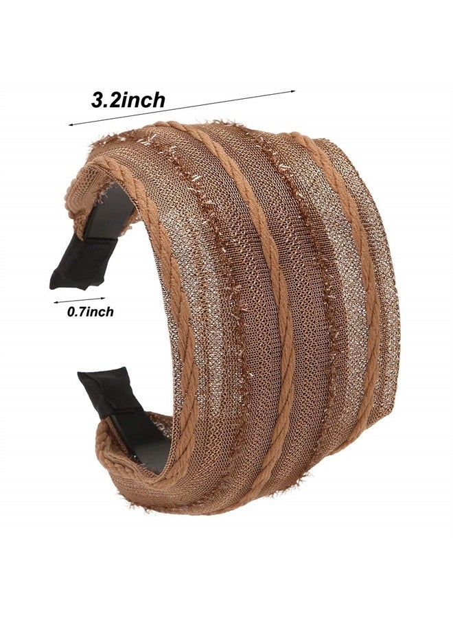 LONEEDY 4 Pack Wide Hard Headband with Teeth for Women, Girls's Hair Band Pleated Cloth Fabric Hair Hoop Accessories (Mixed colors C)