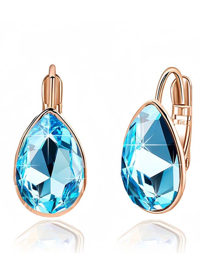 EVEVIC Teardrop Austrian Crystal Leverback Drop Earrings for Women 14K Rose Gold Plated Hypoallergenic Jewelry  - Image 1