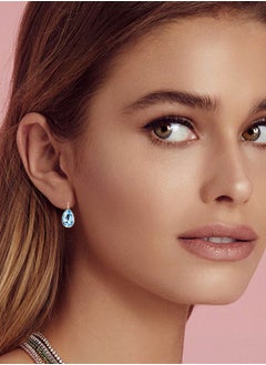 EVEVIC Teardrop Austrian Crystal Leverback Drop Earrings for Women 14K Rose Gold Plated Hypoallergenic Jewelry  - Image 3
