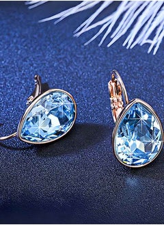 EVEVIC Teardrop Austrian Crystal Leverback Drop Earrings for Women 14K Rose Gold Plated Hypoallergenic Jewelry  - Image 5