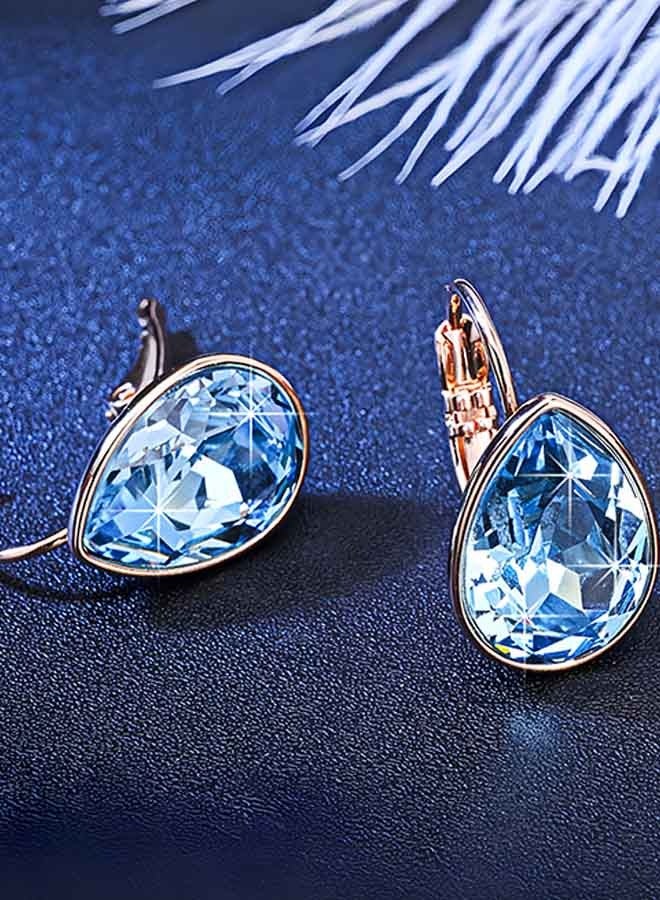 EVEVIC Teardrop Austrian Crystal Leverback Drop Earrings for Women 14K Rose Gold Plated Hypoallergenic Jewelry  - Image 5