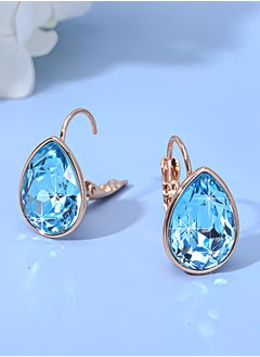 EVEVIC Teardrop Austrian Crystal Leverback Drop Earrings for Women 14K Rose Gold Plated Hypoallergenic Jewelry  - Image 4