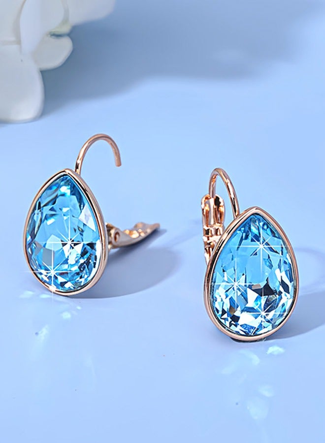 EVEVIC Teardrop Austrian Crystal Leverback Drop Earrings for Women 14K Rose Gold Plated Hypoallergenic Jewelry  - Image 4