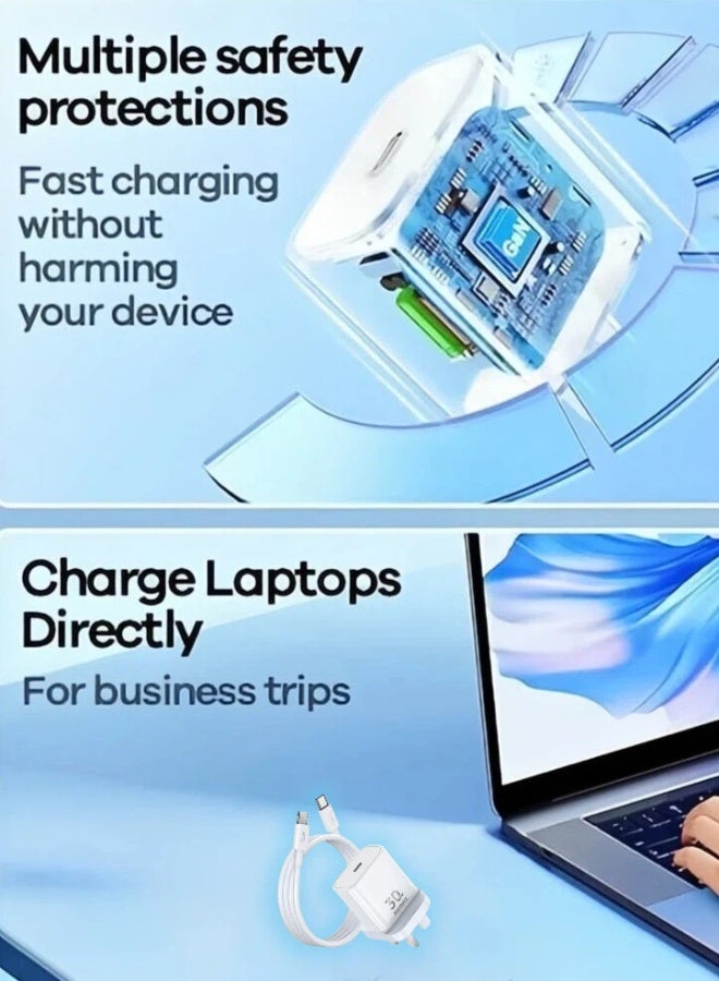 ريماكس شاحن سفر سريع بقوة 30 واط بتقنية GaN PD مع مجموعة كابلات شحن من النوع C-C، شاحن سفر قياسي بريطاني، أبيض، لأجهزة iPhone 17/16/15/Air/Pro/Pro Max/Plus/iPad/Galaxy S25/S24/S23 Ultra Pixel، إلخ. - Image 5