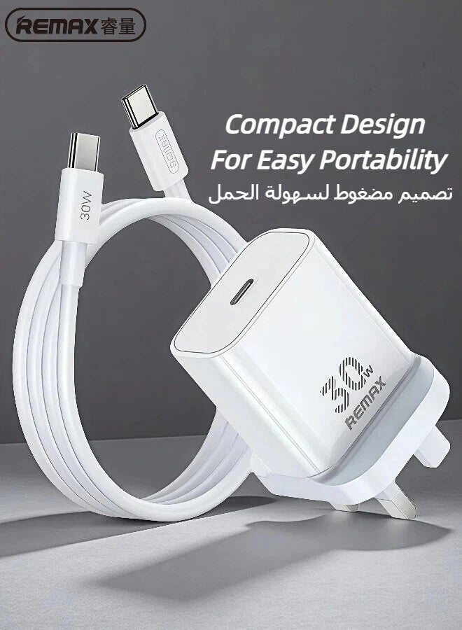 ريماكس مجموعة شاحن سريع PD بقوة 30 واط RP-U71، شاحن USB من النوع C بتقنية GaN مع كابل من النوع C إلى النوع C، محول سفر عالمي بمقبس بريطاني لأجهزة iPhone 17/16/15 و iPad و Galaxy و Pixel وجميع أجهزة USB من النوع C (أبيض) - Image 4