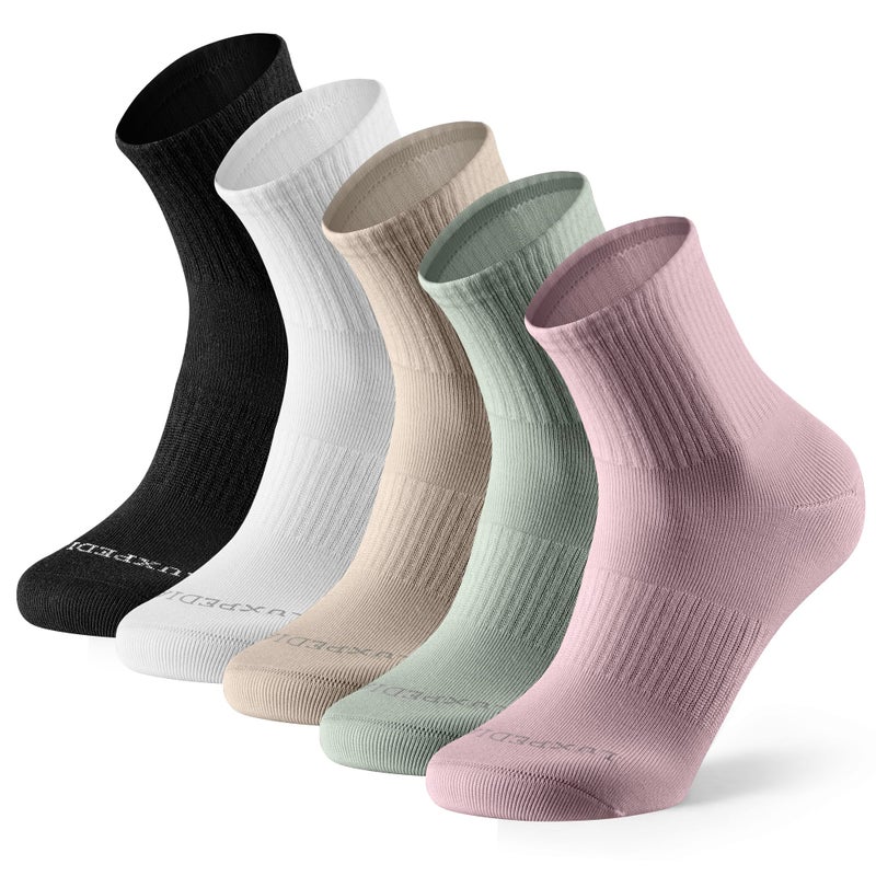 LUXPEDIA Women Athleisure Socks, Rayon from Bamboo Quarter Crew, Seamless Toe Arch Support Soft Breathable, 5 Pack (US, Numeric, 5, 9, Regular, Regular, Black/White/Biege/AquaGrey/RoseCloud) - Image 1