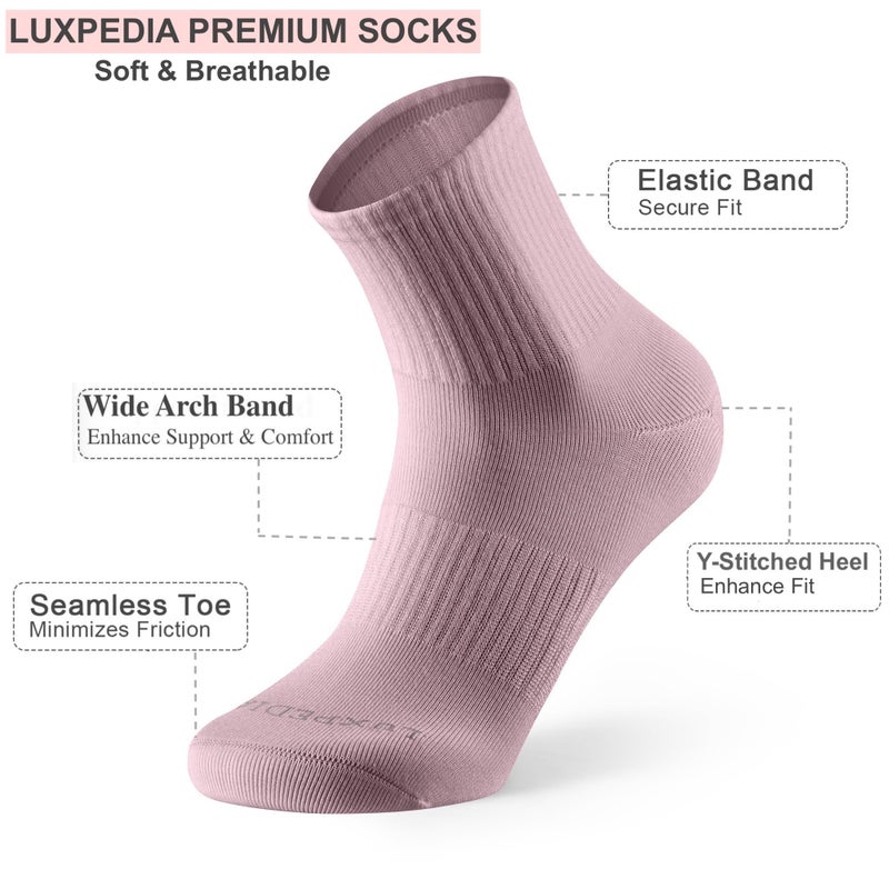 LUXPEDIA Women Athleisure Socks, Rayon from Bamboo Quarter Crew, Seamless Toe Arch Support Soft Breathable, 5 Pack (US, Numeric, 5, 9, Regular, Regular, Black/White/Biege/AquaGrey/RoseCloud) - Image 4