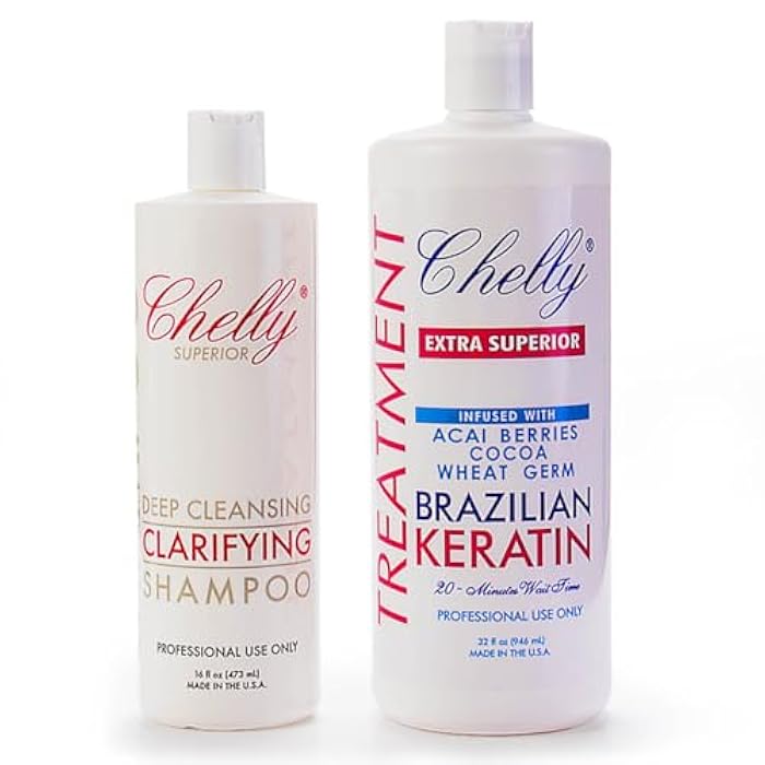 Chelly EXTRA SUPERIOR Brazilian Keratin Infused with ACAI BERRIES COCOA WHEAT& Clarifying Shampoo COMBO - Image 1