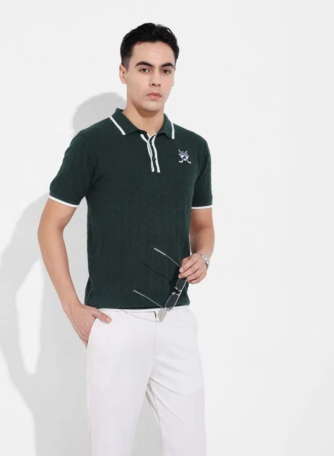 ذا انديان كراج كو Men Slim Fit Textured Polo Neck Half Sleeves T-Shirt