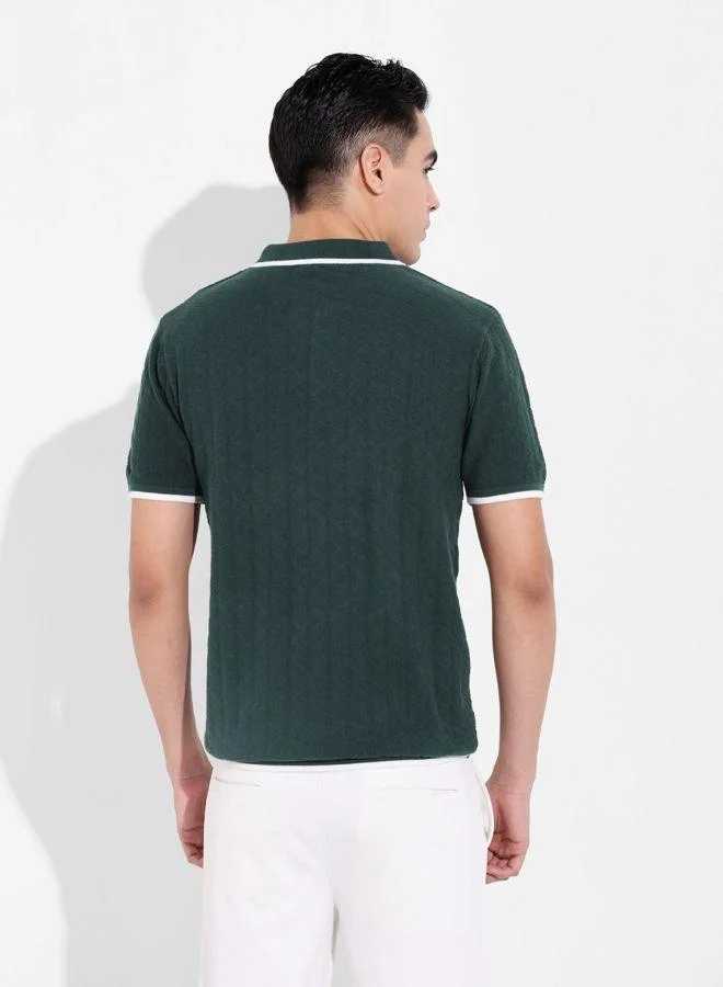 ذا انديان كراج كو Men Slim Fit Textured Polo Neck Half Sleeves T-Shirt