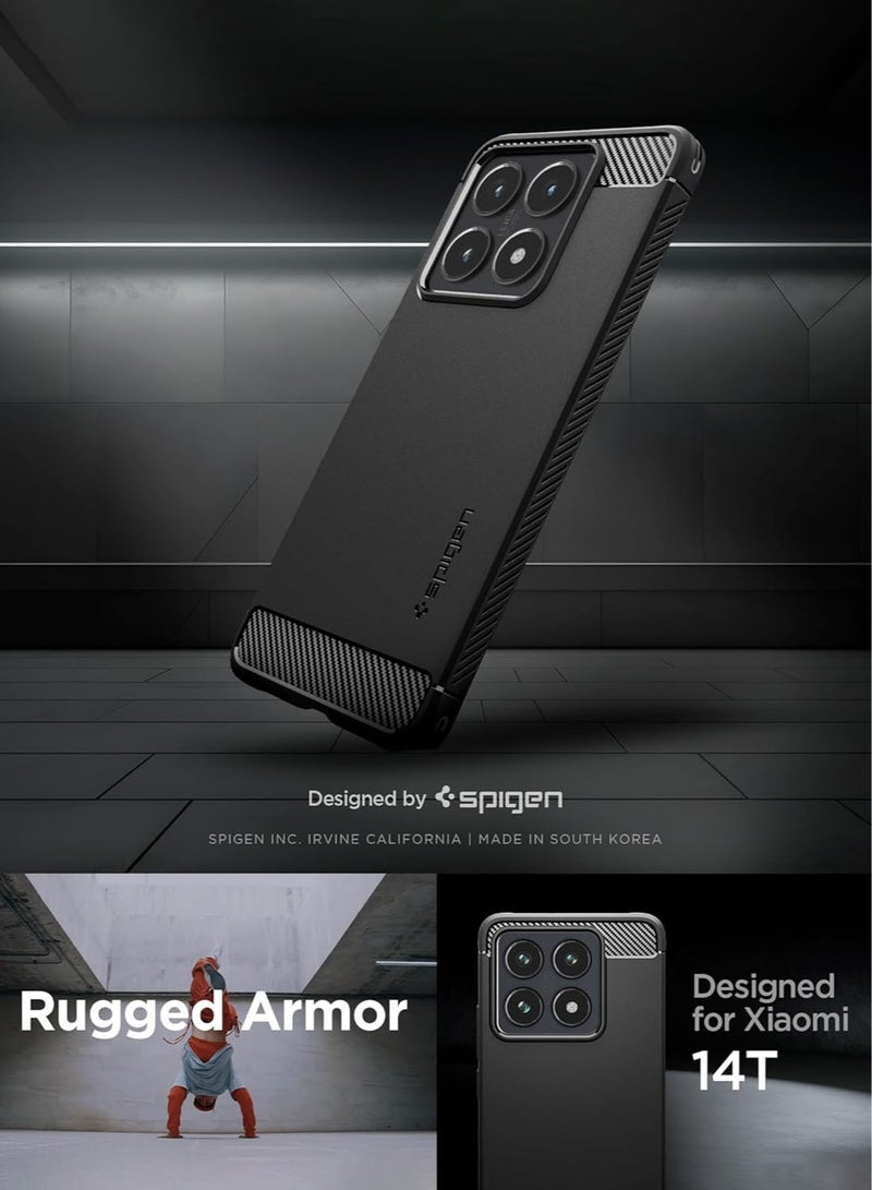 Spigen Rugged Armor for Xiaomi 14T Case Cover with Carbon Fiber accents - Matte Black - Image 2