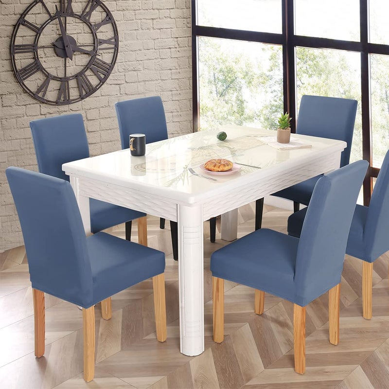 Keyroal Dining Room Chair Covers Set of 4, Stretch Solid Color Parsons Chair Slipcovers Spandex Removable Washable Kitchen Chair Protector Cover for Dining Room, Hotel, Ceremony(Grey Blue) - Image 2