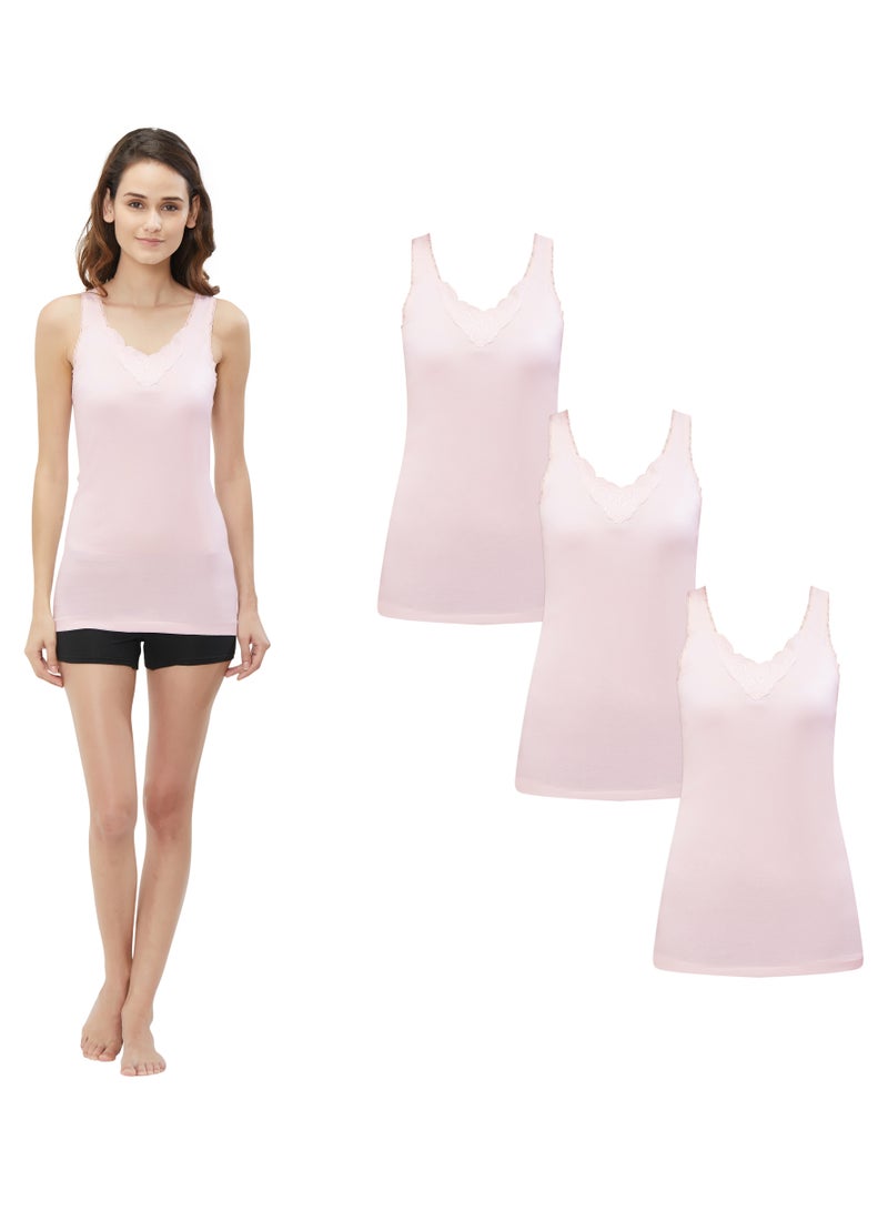 BYC WOMEN'S COTTON VEST (PACK OF 3) - LIGHT PINK  - Image 1