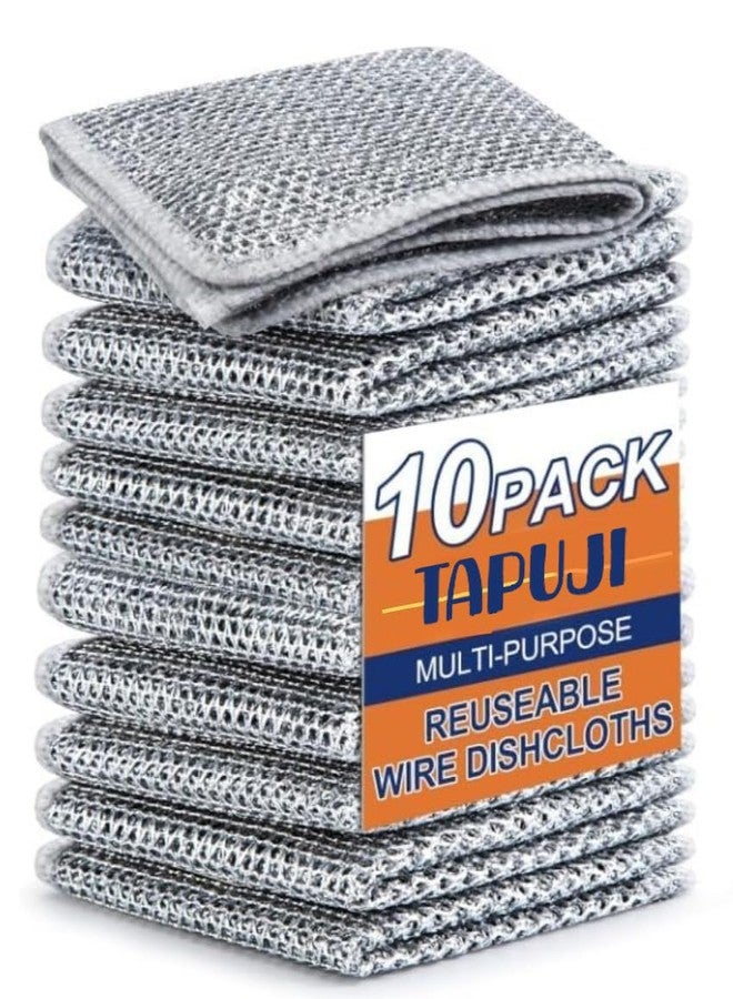 TAPUJI Pack of 10 Multipurpose Wire Dishwashing Rags for Wet and Dry Stainless Steel Scrubber Non-Scratch Wire Dishcloth for Washing Dishes Sinks Counters Easy Rinsing Machine Washable - Image 1