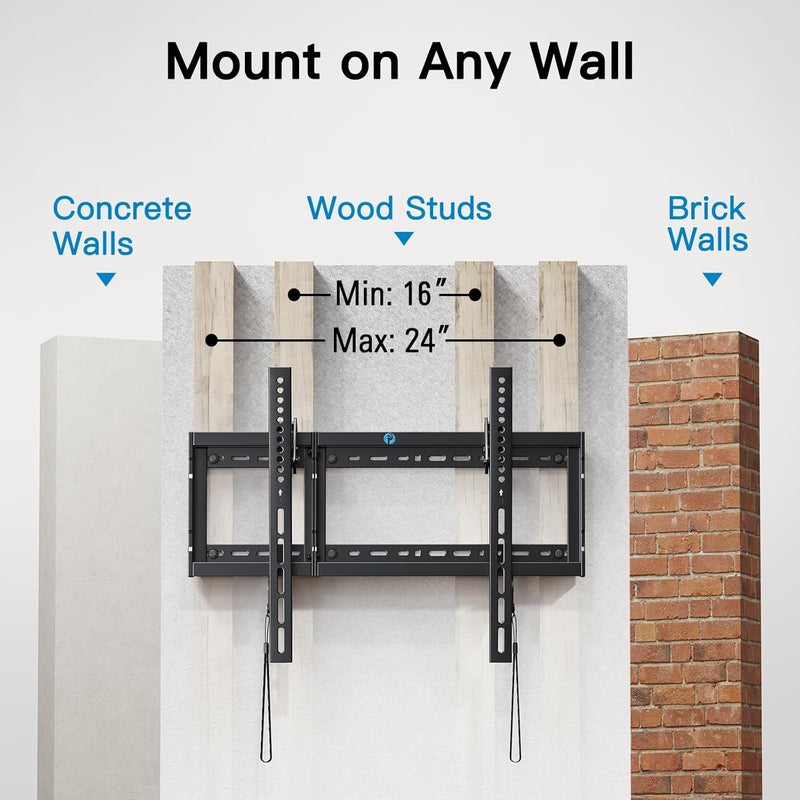 Pipishell Tilt TV Wall Mount Bracket Low Profile for Most 37-85 Inch LED LCD OLED Plasma Flat Curved TVs, Large Tilting Mount Fits 16"-24" Wood Studs Max VESA 600x400mm Holds up to 132lbs - Image 3