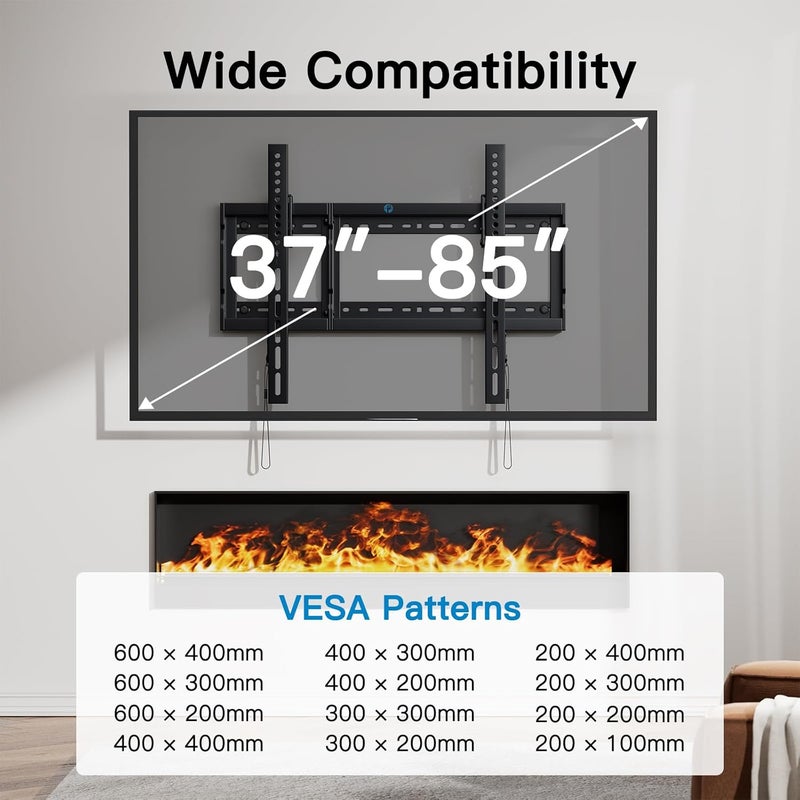 Pipishell Tilt TV Wall Mount Bracket Low Profile for Most 37-85 Inch LED LCD OLED Plasma Flat Curved TVs, Large Tilting Mount Fits 16"-24" Wood Studs Max VESA 600x400mm Holds up to 132lbs - Image 2
