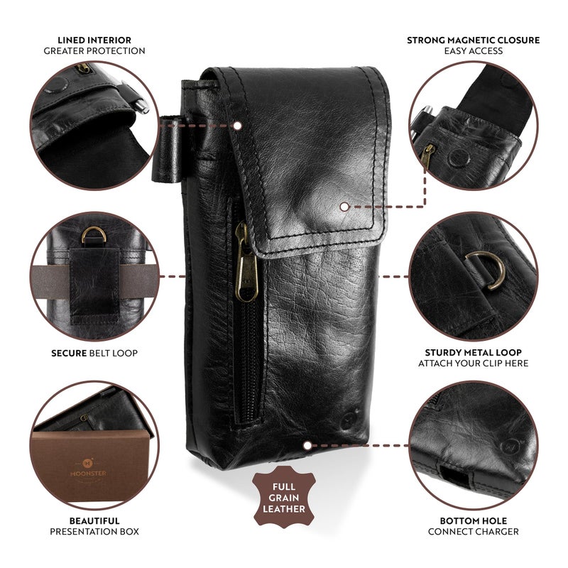 Moonster Leather Phone Holster â€“ Genuine Full-Grain Buffalo Leather Cell Phone Holsters Holster for Large Smartphones Belt Holder - 7â€H x 3.5" W - Image 3