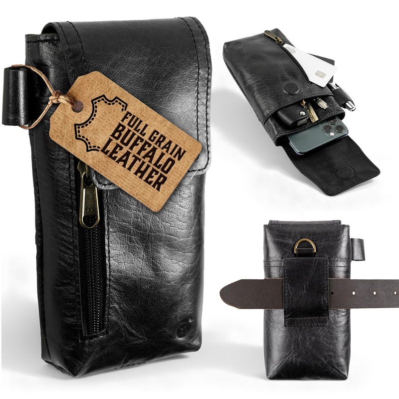 Moonster Leather Phone Holster â€“ Genuine Full-Grain Buffalo Leather Cell Phone Holsters Holster for Large Smartphones Belt Holder - 7â€H x 3.5" W - Image 1