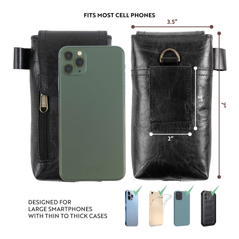 Moonster Leather Phone Holster â€“ Genuine Full-Grain Buffalo Leather Cell Phone Holsters Holster for Large Smartphones Belt Holder - 7â€H x 3.5" W - Image 2