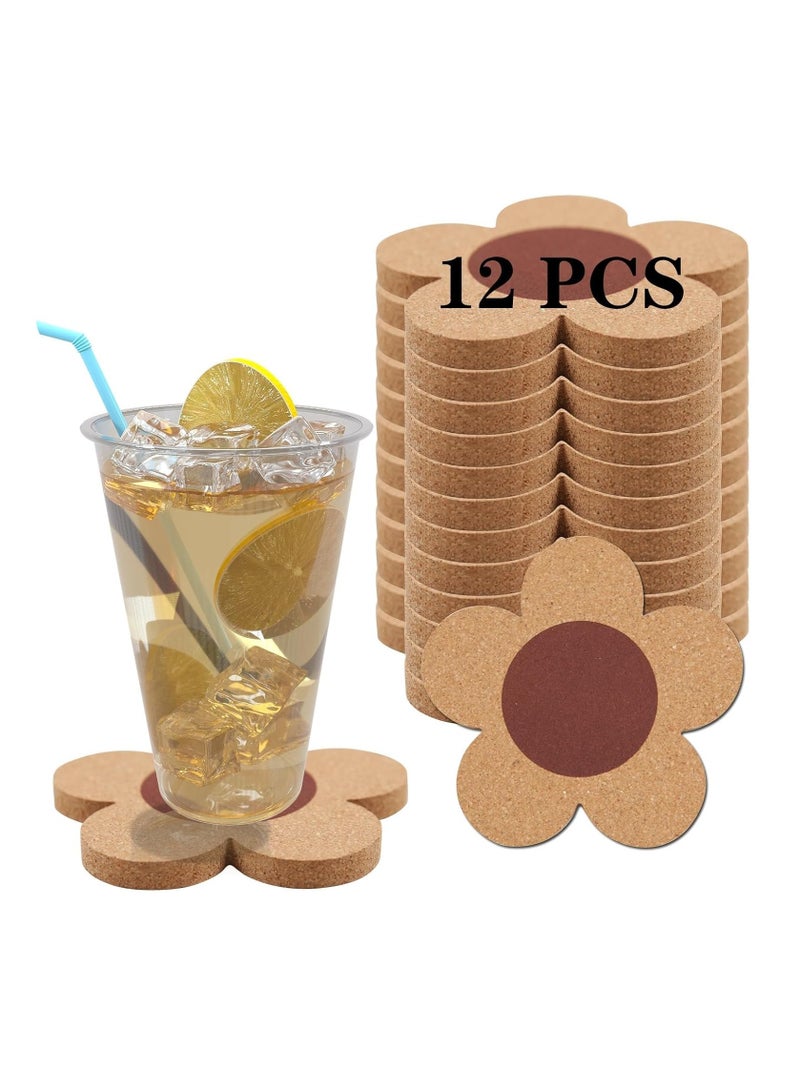 Set of 12 Absorbent Flower Cork Coasters - Non-Slip, Heat Resistant, Eco-Friendly Table Protection for Home & Office  - Image 1