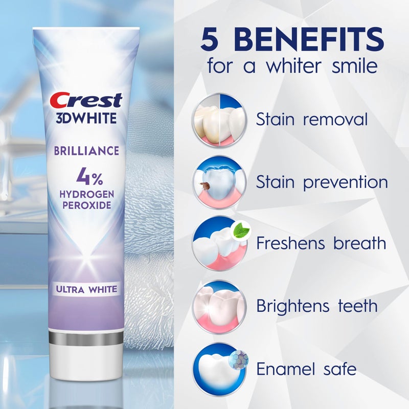 Crest 3D White Brilliance Pro Ultra White Teeth Whitening Toothpaste, 3.8 oz, Anticavity Fluoride Toothpaste, 4% Hydrogen Peroxide, Active Whitening Protection - Image 2
