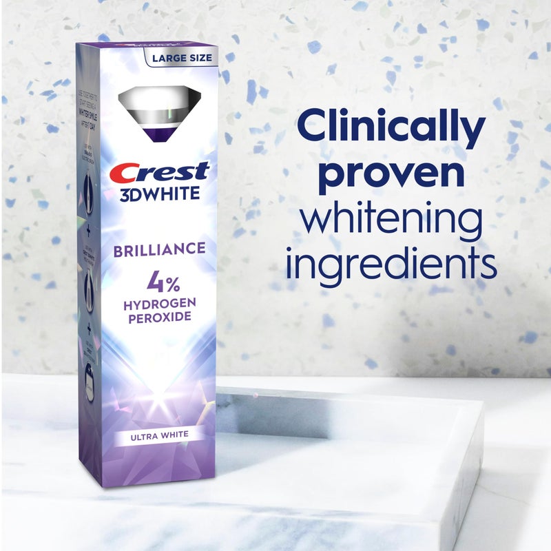 Crest 3D White Brilliance Pro Ultra White Teeth Whitening Toothpaste, 3.8 oz, Anticavity Fluoride Toothpaste, 4% Hydrogen Peroxide, Active Whitening Protection - Image 4