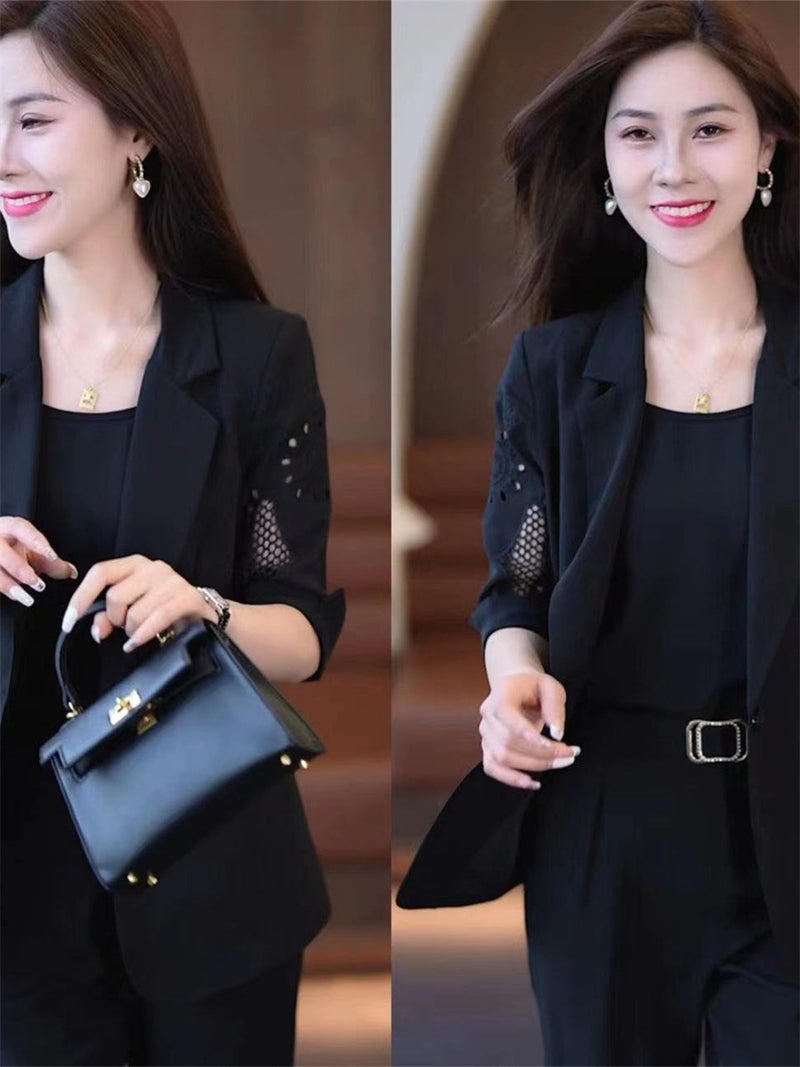 Womens Slim-fit Business Suit Set Summer 2023 Grey - Image 4