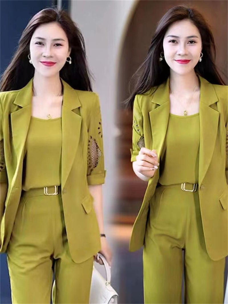 Womens Slim-fit Business Suit Set Summer 2023 Grey - Image 5