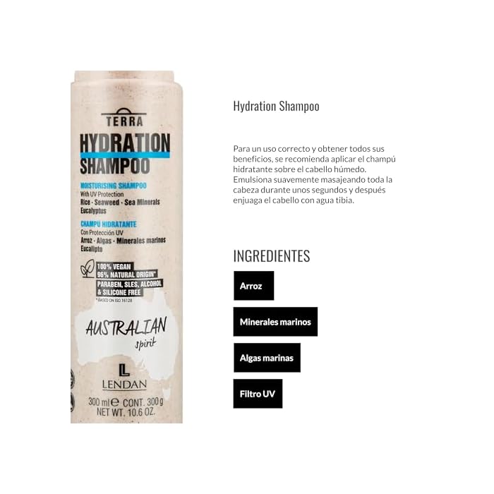 Lendan - Hydrating Shampoo - Terra Hydration Shampoo - 300 ml - for Dry Hair - with UV Protection - Deep Hair Hydration - Anti-Frizz - Paraben and Silicone-Free - Image 4