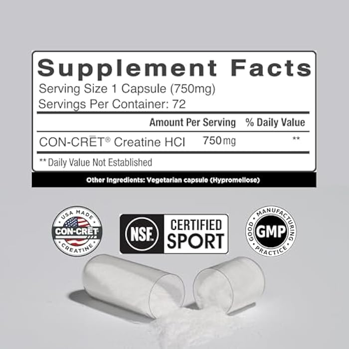 CON-CRET Creatine HCl Capsules | Muscle, Cognitive, Cellular Energy Support | No Bloating or Cramps | USA Made & NSF Certified | Creatine Pills (72ct) - Image 2