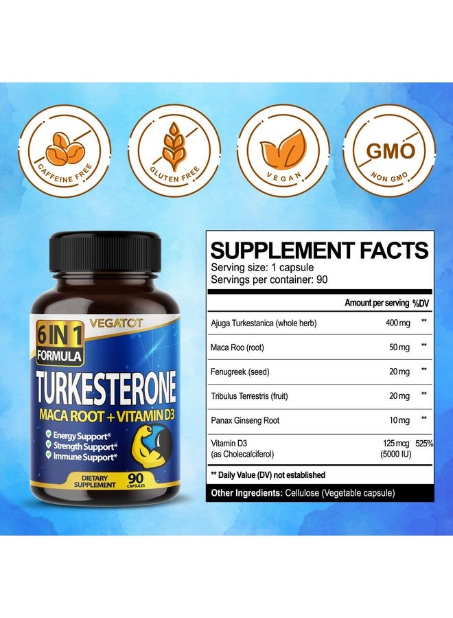 VEGATOT 6 in 1 High Strength Turkesterone Concentrated with Maca Root Fenugreek Tribulus Boost Energy Stamina 3-Month Supply (60 Count (Pack of 1)) - Image 2