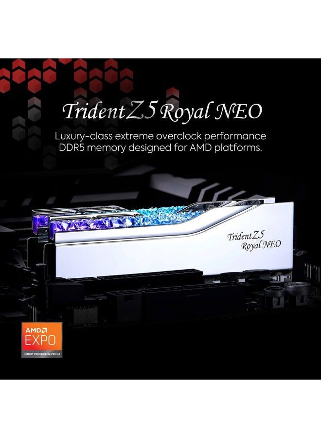 G.Skill Trident Z5 Royal Neo Series (AMD Expo) DDR5 RAM 32GB (2x16GB) 8000MT/s CL38-48-48-128 1.45V Desktop Computer Memory UDIMM - Silver (F5-8000J3848H16GX2-TR5NS) - Image 2