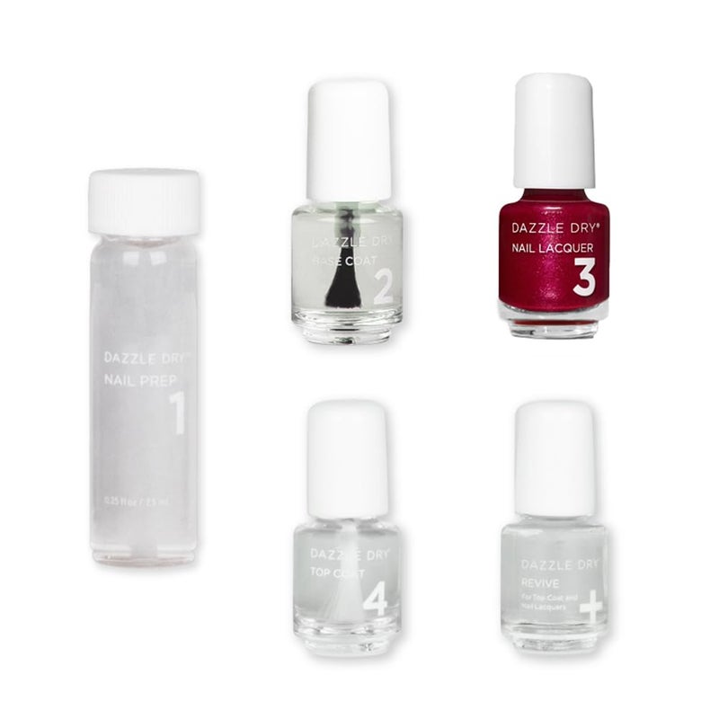 Dazzle Dry Mini Kit 4 Step System - Fast Track Cherry, a classic cherry red with blue undertones. Full coverage cream. (5 Piece Kit / 5 Manicures) - Image 1