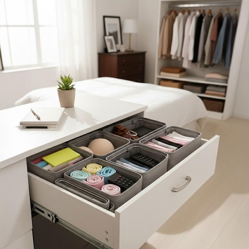 Deconox Deconovo 4 Piece One-Size Foldable Drawer Organiser Set | Inside Cabinet Storage Box | Underwear, Socks & Accessories Organiser | Wire Upright Standing Fabric Organiser 30x15x12.5cm - Image 2