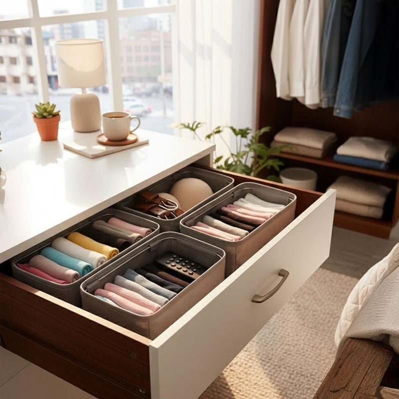 Deconox Deconovo 4 Piece One-Size Foldable Drawer Organiser Set | Inside Cabinet Storage Box | Underwear, Socks & Accessories Organiser | Wire Upright Standing Fabric Organiser 30x15x12.5cm - Image 3
