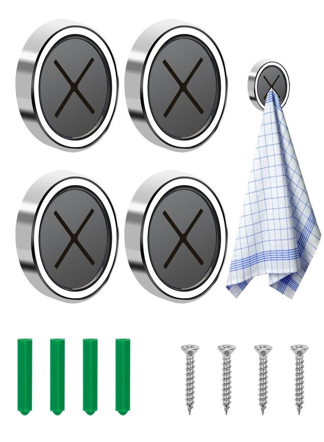 Pletpet 4Pcs Towel Hook Holder Grabber, Drill Free Self Adhesive Push Hooks Firmly, Colorful Dish Towel Holders for Kitchen Bathroom Organization(Round) - Image 1