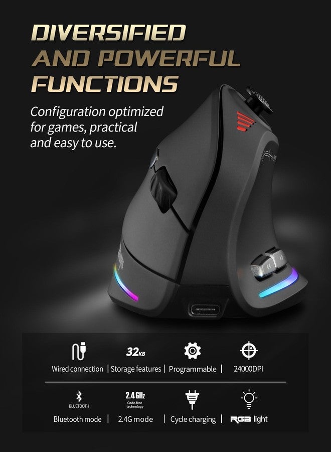 TKMARS Ergonomic Wireless Mouse with Joystick, Vertical Bluetooth Gamer Mouse 12 Programmable Buttons 24000 DPI Adjustable Gaming Mouse for PC MacBook and Laptops - Image 2