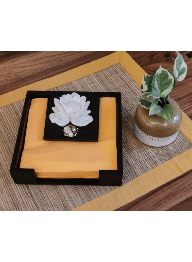 COCKTAIL Wooden MDF Flat Paper Napkin Holder For Dining Table, Napkin Stand With Weighted Flap, Tissue Paper Holder for Dining Table, Stylish(Lotus) - Image 4
