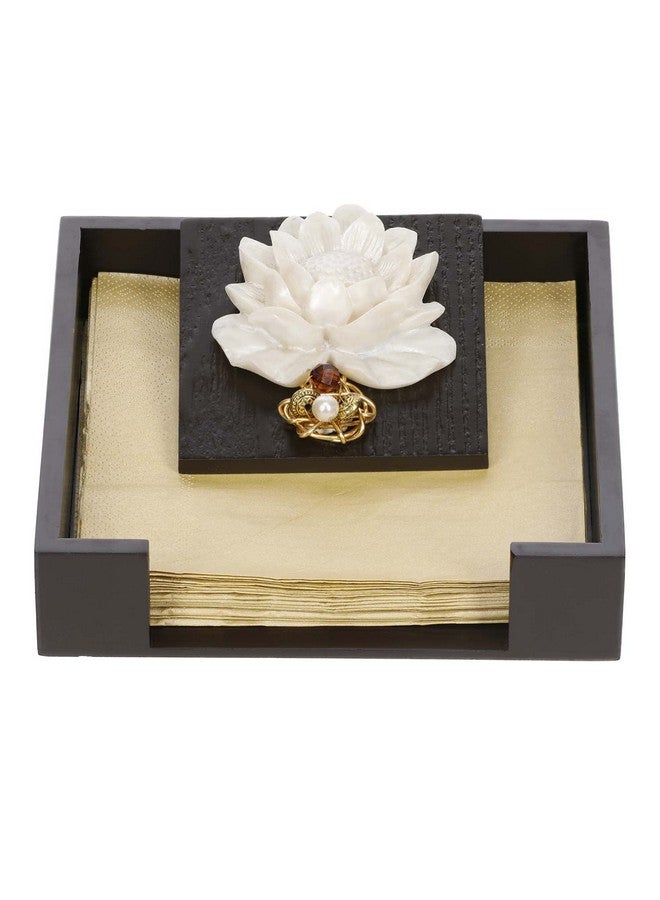 COCKTAIL Wooden MDF Flat Paper Napkin Holder For Dining Table, Napkin Stand With Weighted Flap, Tissue Paper Holder for Dining Table, Stylish(Lotus) - Image 1