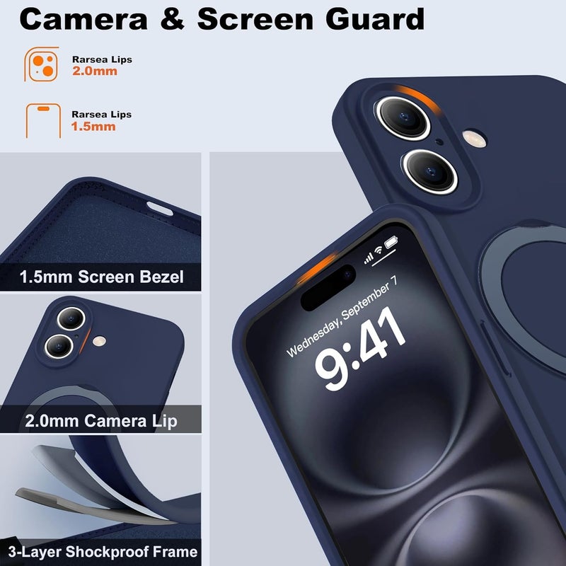 Eligo For Iphone 16 Case, Compatible With Magsafe, With Magnetic Invisible Stand, Shockproof Military-Grade Protection Silicone Phone Cover With Kickstand For Apple 16 Navy Blue - Image 4