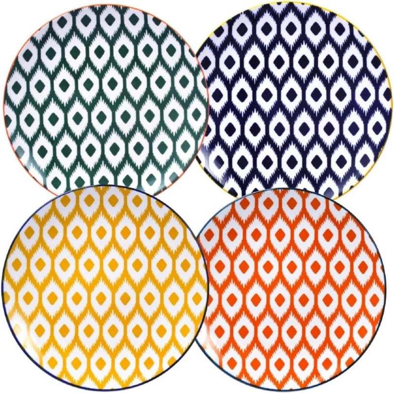 WishDeco Large Appetizer Plates Set of 4 Colorful Dessert Plates 8 Inch Ceramic Salad Plate Small Round Dinner Plate Beautiful Serving Dishes for Pasta Snack Fruit Microwave  Dishwasher Safe - Image 1