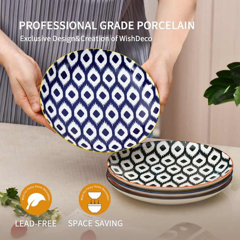 WishDeco Large Appetizer Plates Set of 4 Colorful Dessert Plates 8 Inch Ceramic Salad Plate Small Round Dinner Plate Beautiful Serving Dishes for Pasta Snack Fruit Microwave  Dishwasher Safe - Image 4