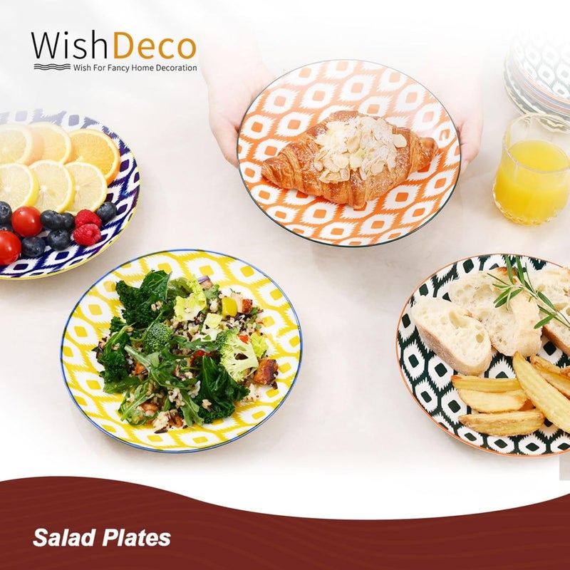 WishDeco Large Appetizer Plates Set of 4 Colorful Dessert Plates 8 Inch Ceramic Salad Plate Small Round Dinner Plate Beautiful Serving Dishes for Pasta Snack Fruit Microwave  Dishwasher Safe - Image 2