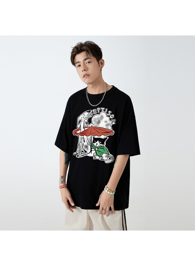 EPTISON funny Hand-painted Cat With Umbrella Print Short-sleeve T-shirt For Women & Men - Summer Casual Tee - Image 5