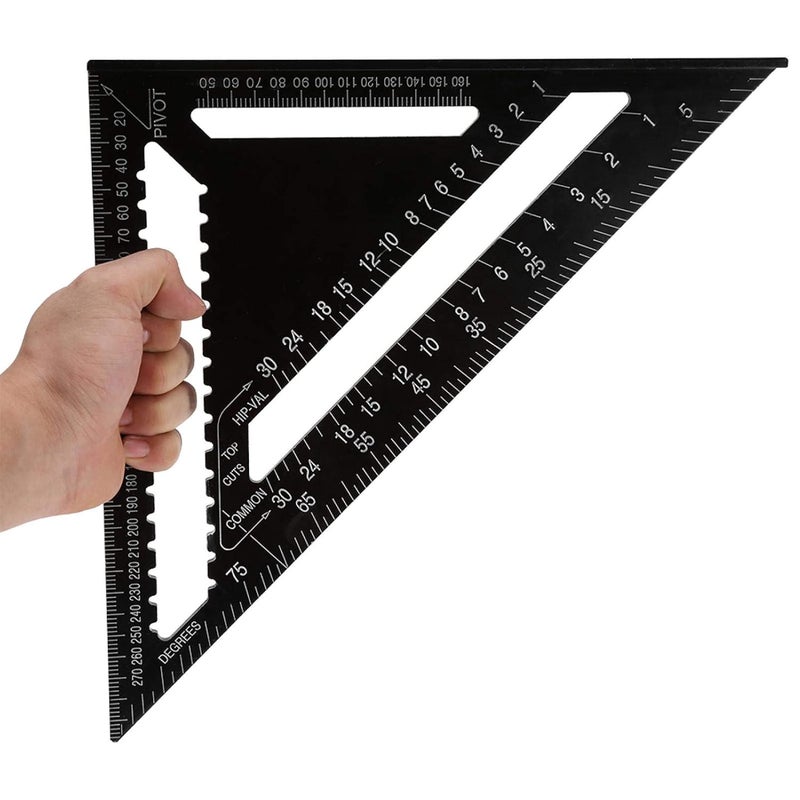 klarako Ruler Ruler Square Ruler Measuring Tool Aluminum Alloy Rafter Square Quick Measuring Tool for Framing Roofing Building, Black - Image 4
