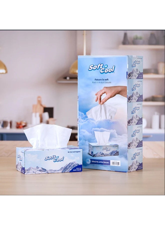 مناديل وجه ناعمة وباردة عالية الامتصاص، معقمة، ناعمة 200 ورقة × 2 لفة - 5 علب - Image 1