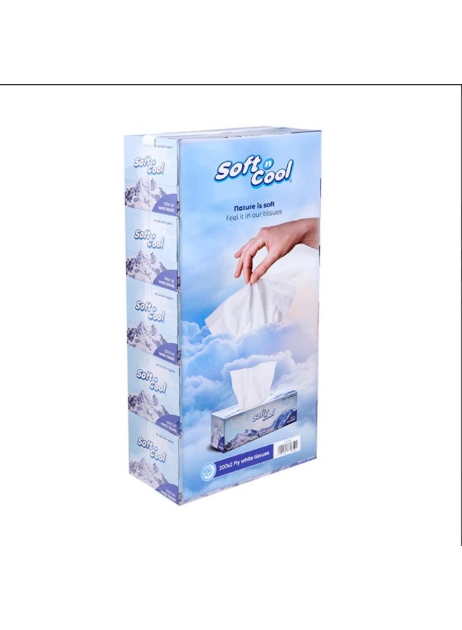 مناديل وجه ناعمة وباردة عالية الامتصاص، معقمة، ناعمة 200 ورقة × 2 لفة - 5 علب - Image 2