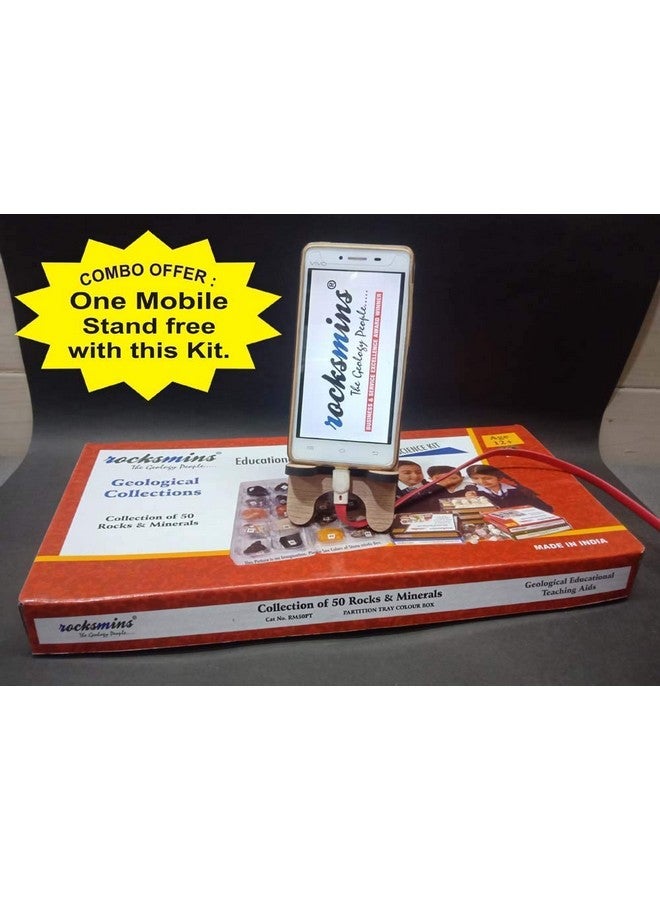 Rocksmins RM50PTTMS Set of 50 Rocks and Minerals (25 Rocks+25 Minerals) Combined Kits Sets Collections with Free Mobile Stand Rock Mineral Collection (RM50PTTMS) - Image 3
